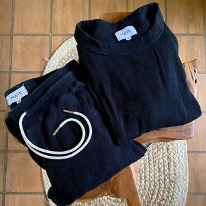 Mate the Label Organic Thermal Crewneck and Jogger Jet Black Set XS
